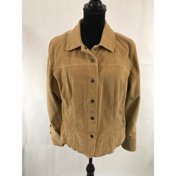 Corduroy Womens Tan Jacket AMI Snap Closer‎ Pockets Brown Size Large Goblincore - Picture 1 of 9